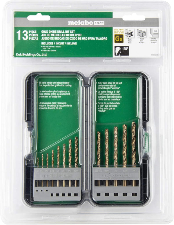 Metabo HPT Drill Bit Set, 13 Piece, Gold Oxide, Twist (115134M)