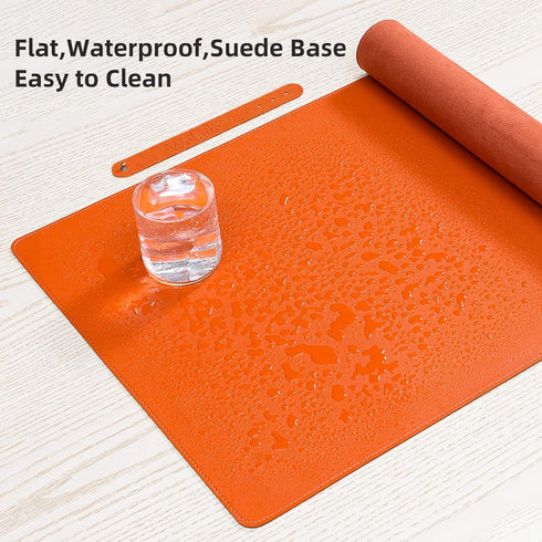 PU Leather Desk Pad Blotter, Waterproof Orange Office Desk Mat for Women, Non-Slip Writing Protector, Large Mouse Pad,