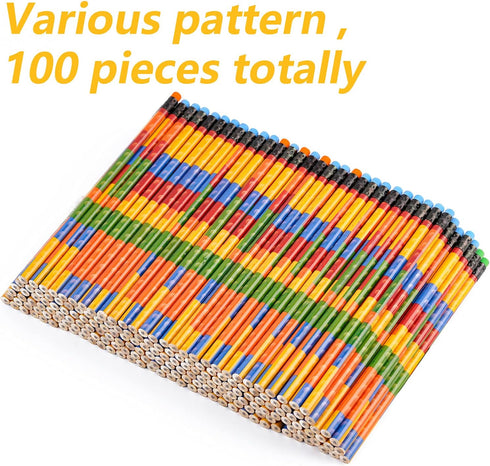 Kolewo4ever 100 Pieces Building Block Wood Pencils Colorful Round Pencils with Top Erasers Kids Birthday Goody Bag Bulk Filler for Exams, School, Office, Sketching Learning Activities (100) by Kolewo4ever