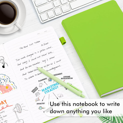 feela 5 Pack Notebooks Journals, Hardcover Classic Ruled Lined Journals with Pen Holder, A5, Green