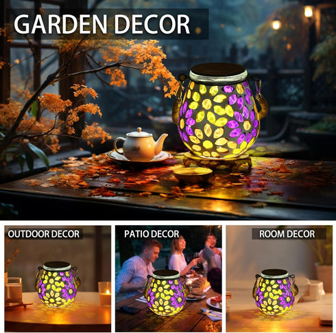 Mosaic Solar Lights Outdoor Lanterns, Decorative Waterproof Hanging Lanterns, Solar Night Lights for Garden, Patio,