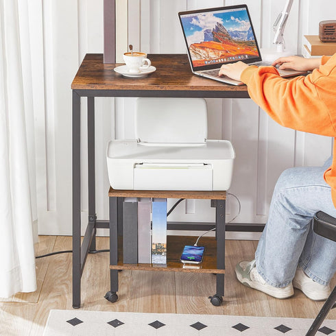 HOOBRO 2-Tier BF38UPS01 Printer Stand with Charging Station, Under Desk Printer Table, Printer Cart with Storage