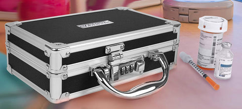 Vaultz Medicine Safe Case with Combination Lock - Pack of 3, 8.35 x 5 x 2.5, Black