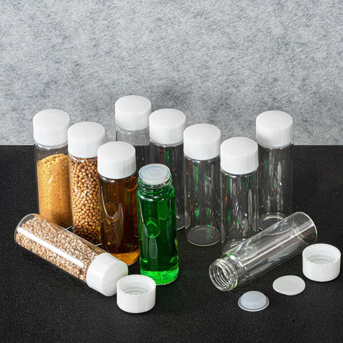 14ml Clear Glass Vial, 20pcs with White Screw Cap and Inner Plug, Leak-Proof Sealed Sample Vials