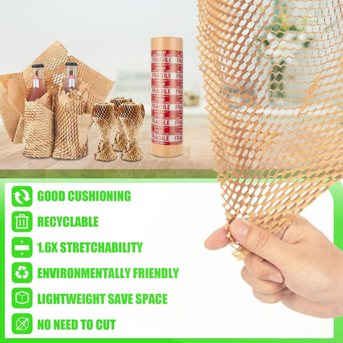 Honeycomb Packing Paper, MINHAO 15"x230' Eco Friendly Packing Paper for Moving with 36 Fragile Stickers