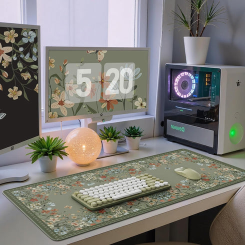 iCasso Desk Mat for Keyboard and Mouse,Large Keyboard Mat Non-Slip,Cute Desk Pad with Stitched Edges,Floral Mousepad