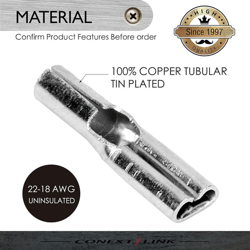 Conext Link QDUF-110R25 Uninsulated Spade Quick Disconnect Terminal Electrical Wire Crimp Connector Female 25 Pack (0.110", 22-18 Gauge) (17200)