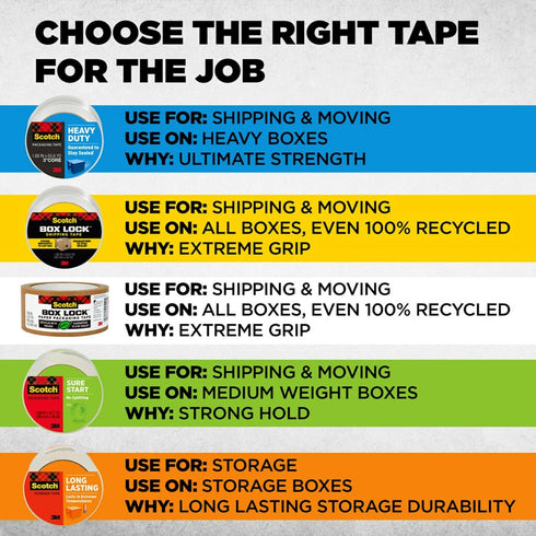 Scotch Box Lock Packing Tape, Clear Extreme Grip Moving Tape, 1.88 in. x 22.2 yd., 6 Rolls with Dispensers