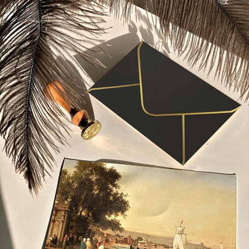 Black 5x7 Envelopes 50 Pcs, Goefun A7 V-Flap Envelopes with Gold Border for Baby Shower, Graduation, Announcements