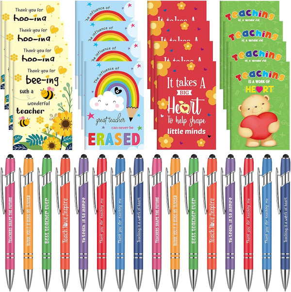 Sumind 32 Pcs Teacher Appreciation Gifts, Thank You Gift with 16 Pcs Motivational Ballpoint Pens & Mini Notebooks
