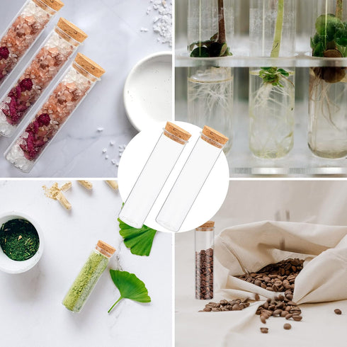 20 Pcs 60ml Flat Test Tubes with Cork Stoppers for Candy Storage, Plant, Party
