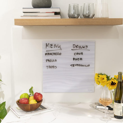 ECR4KIDS Magnetic Dry-Erase Glass Board, 17.5in x 17.5in, Wall-Mounted Whiteboard, 2-Pack, White Waves