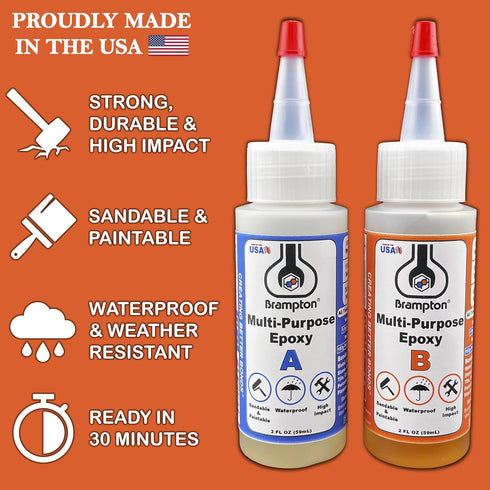 Brampton Multi-Purpose Epoxy - Epoxy Glue Kit for Metal, Wood, Tile, Most Plastics & More - Sets in 30 Minutes - Strong, Durable, Waterproof, Sandable, and Paintable Epoxy Resin (4 oz Kit)
