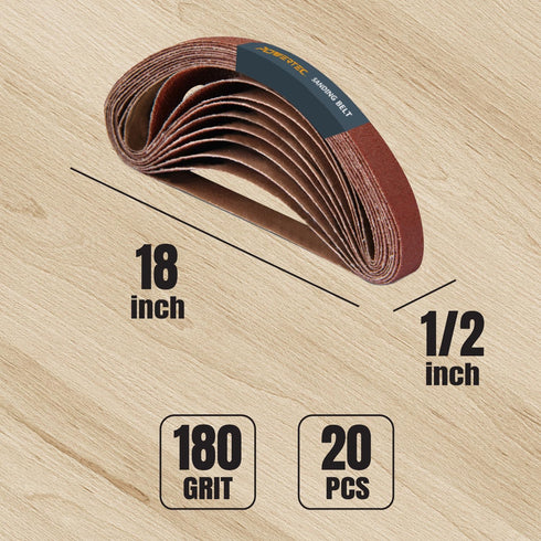POWERTEC 1/2 x 18 Inch Sanding Belts, 20PK, 180 Grit Aluminum Oxide Belt Sander for Woodworking, Metal Polishing