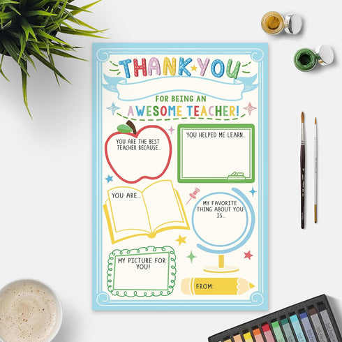 Bewoow Thank You Card Gift for Teacher, Fill in the Blank Appreciation Card from Kids, Interactive Thank You Gift