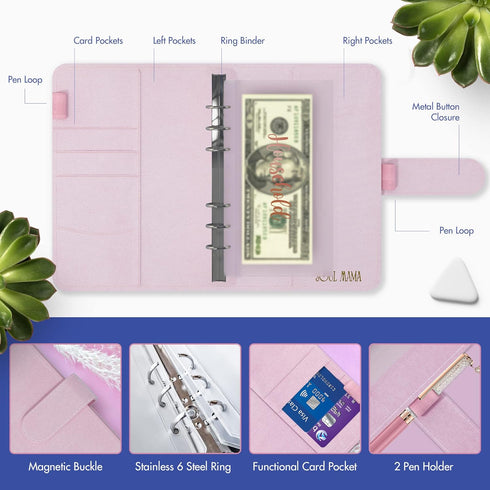 SOUL MAMA Budget Binder with Cash Envelopes, Pink Money Organizer for Budgeting, Money Saving Binder
