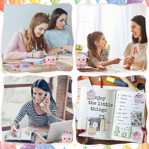 Sabary 228 Pcs Kawaii Stationary Set, Telescopic Boba Pencil Pouch, Gel Ink Pen, Sticky Note, Cute School Supplies for