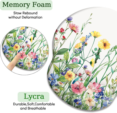 Flower Ergonomic Mouse Pad with Wrist Rest, Non-Slip PU Base, Cute Office Desk Decor, Gaming Mouse Pad with Wrist