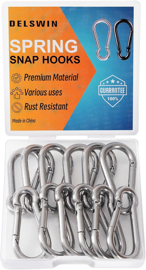 12 Pcs Small Carabiner Clip - Stainless Steel Spring Snap Hook for Dog Leash & Harness, Holds 150lbs (M4, 40mm)