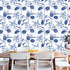 Palm Tree Leaf Navy Blue and White Floral Wallpaper Peel and Stick Tropical Wallpaper Jungle Contact Wall Paper Leaves Flower Watercolor Bathroom Removable Wallpaper 17.7in x 9.8ft by BaoHArtHome