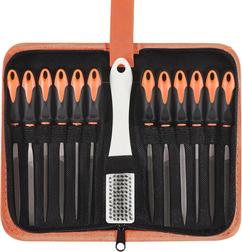 REXBETI 13Pcs Metal Needle File Set, Small Diamond Files, Premium Grade T12 Drop Forged Alloy Steel, 12pcs Needle Files with Metal Brush and Carry Case