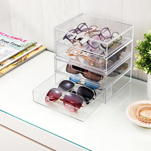 STORi Chloe Space-Saving Clear Drawer Organizer with 4 Wide Drawers for Office, Kitchen, Beauty Supplies, Made in USA