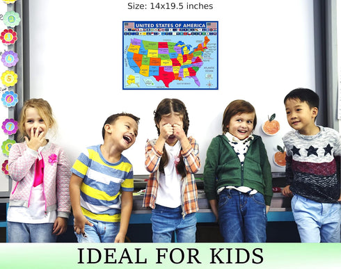 United States Map with State Flags Poster - Laminated 14x19.5 in. Educational USA Map for Kids, Classroom Decorations