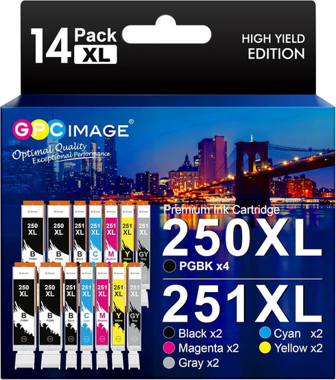 GPC Image Compatible Ink Cartridge Replacement for Canon 250XL 251XL, 14 Pack for Pixma Printers