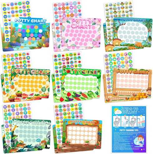 PCTCSHQ 25 Pcs Potty Training Chart 8 Themes Potty Training Reward Chart with