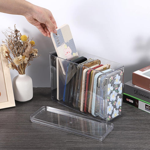 BTSKY Clear Phone Case Organizer Stackable Storage Box with Lid for Cell Phone Cases, Multifunctional Holder