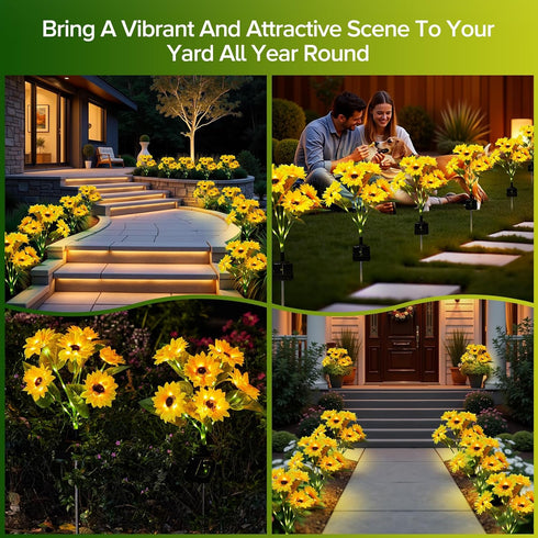 6 Pack 36 IP65 Solar Sunflower Lights Outdoor Waterproof - with Bright Solar Sunflower Lights, Waterproof Light