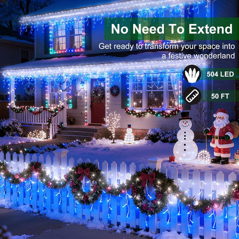 504 112 50ft 12 Dimmable, LED Christmas Lights with Drops, Modes Blue and White Fairy String Lights with Timer