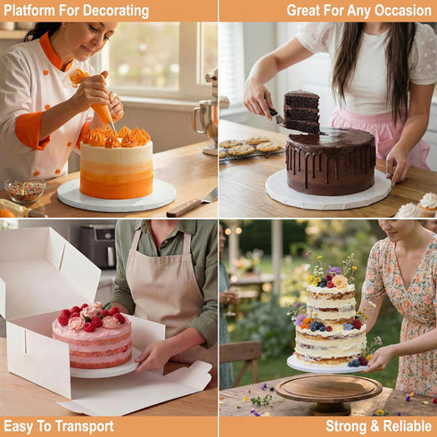 8, 10 12 Inch (3 12 Pack 1/2" 0.5" Seamless BOARDS+ Cake Drums & Sizes, Total) | Thick Cake Rounds + Prop Up Tool