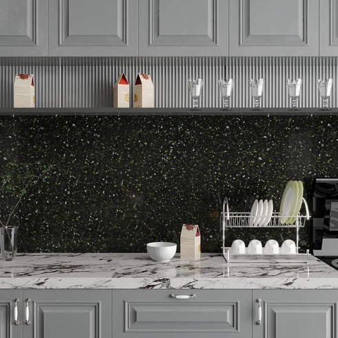 Black Gold Granite Contact Paper, Peel and Stick Waterproof Marble Wallpaper for Kitchen Countertops
