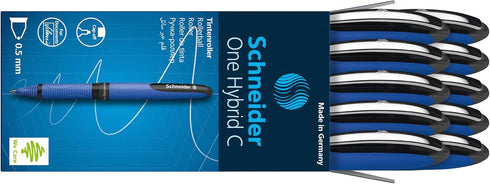 Schneider One Hybrid C Rollerball Pen, 0.5 mm Conical Tip, Black Ink, Light Blue Barrel, Box of 10 Pens (183201)