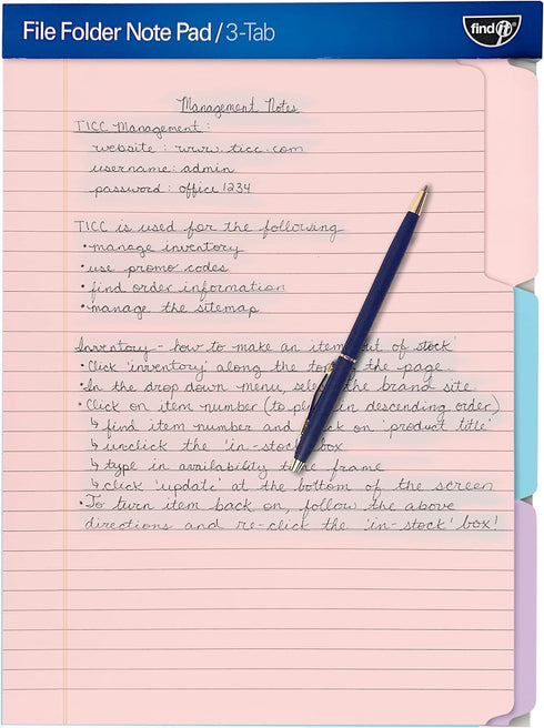 Find It File Folder Notepad - Pack of 36, 9.5 x 12.5 Inch Notebook Organizer for Filing and Document Organization