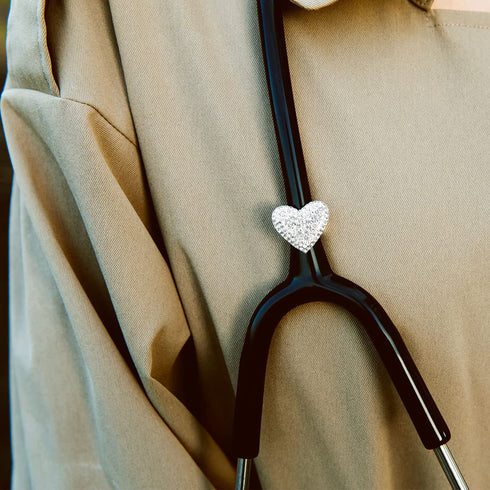 2 Pack Spark Bling Love Heart Stethoscope Charms, Custom Stethoscope ID Name Tag Charm, Silvery RN Nurse Stethoscope