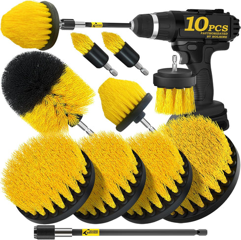 Holikme 10Pieces Drill Brush Attachments Set, Power Scrubber Brush with Long Attachment, Cleaning Supplies