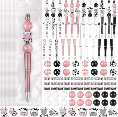 Colarr 24 Sets DIY Beadable Plastic Pens, Assorted Bead Pens with Black Ink for Women, Students, Crafts, Office Gifts