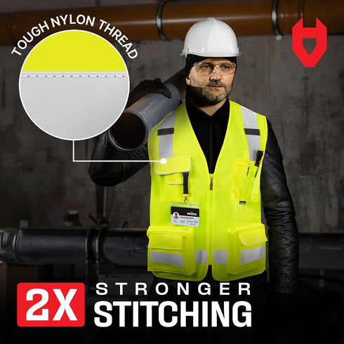 NoCry Premium Reflective Safety Vest for Men, Heavy Duty Stitching, ANSI Class 2