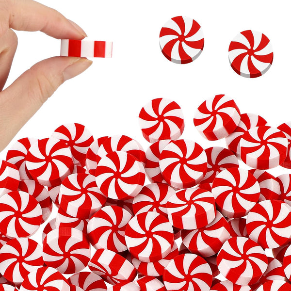 Zhanmai 100 Pcs Candy Erasers, Christmas Large Erasers for School Kids, White and Red Candy Shape