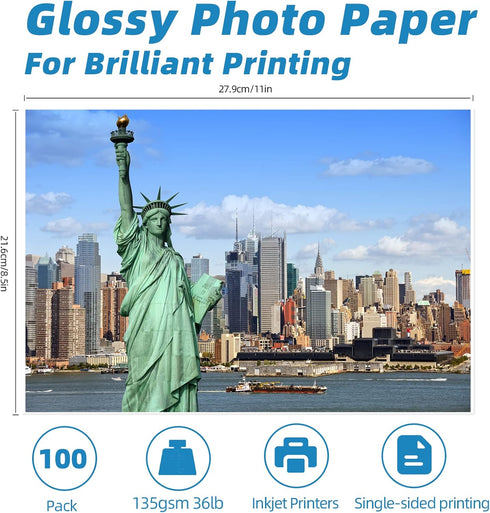 Uinkit 37lb Thin Flyer Paper Glossy 8.5x11 Inkjet 100 Sheets Single Side DIY Chip Bag 135gsm Photos Picture for Inkjet Printer with Dye Ink Printer 8.5 x 11 inches Letter size A4 Brochure by Uinkit