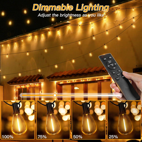 S11 50FT 3 Dimmable 24+2 Bulbs Ollny Outdoor String Lights with Remote, Modes Timers Waterproof Connectable Outside