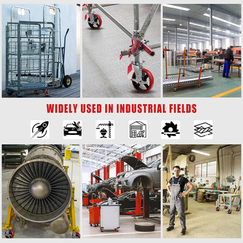 6"X2" Heavy Duty Industrial Casters: Crowned Polyurethane Tread, 1200 lbs Load Capacity, Swivel with Brake