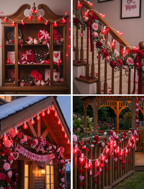 50Ft G40 27 Bulbs, LED Valentine's Day String Lights Outdoor, Valentines Decorations Lights with Red Shatterproof Globe