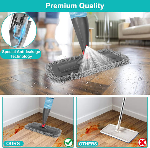 Spray Mop for Floor Cleaning, 3 Washable Pads, Wet Dry Microfiber Mop with 800ml Refillable Bottle for Kitchen
