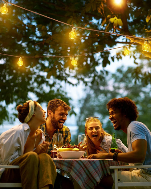 30Ft 15 Bulbs, 8 Brightown Solar String Lights Outdoor, Vintage Hemp Rope Solar Patio Lights with Shatterproof Light