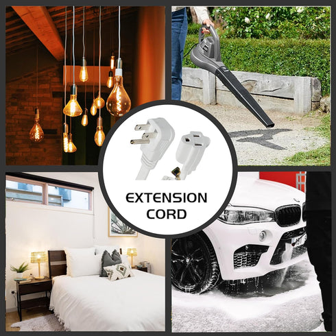 HONDERONS 3FT White Extension Cord, 14/3 SPT-3 with Flat Plug, Durable Power Cable for Home, Office