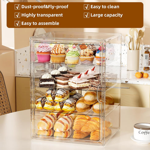 3 Countertop, 10.63''L 10" 14.17" JOYZAN Pastry Display Case, Tier Bread Box for Kitchen Acrylic Bread Container