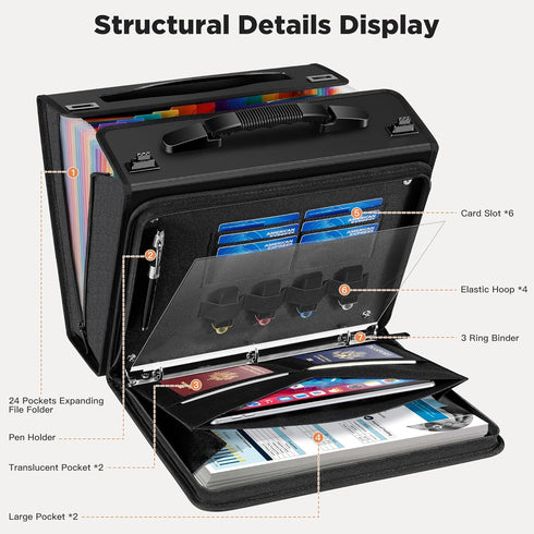 Zannaki Accordion File Organizer with Binder, Portable 24 Pockets Expanding File Folder with Handle
